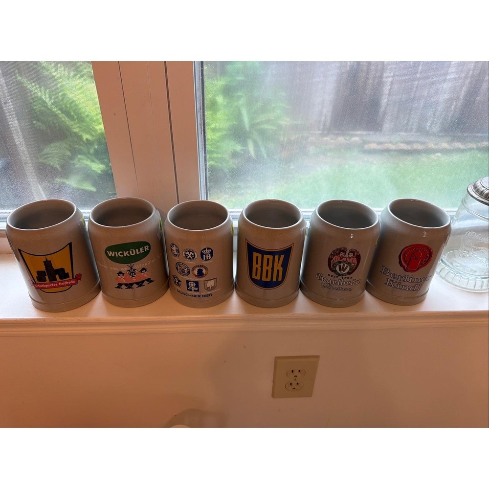 Vintage Gerz West Germany Beer Stein Set of 6 Stoneware 0.5L Brewery Mugs Grey